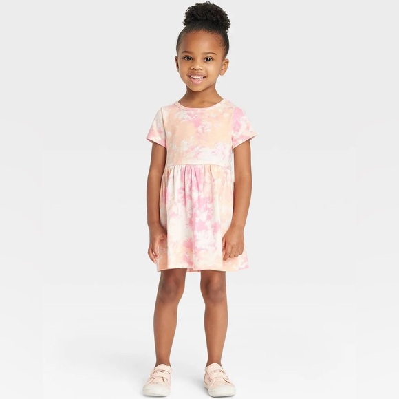 Cat & Jack Toddler Girls Short Sleeve Dress - Warm Tie Dye 3t - Picture 2 of 4